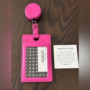 Kate Spade Hot Pink Badge ID Holder with Retractable Reel, 100% leather